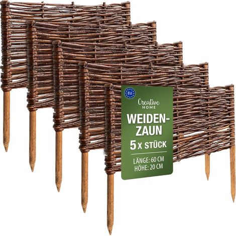 Creative Home Lot de 5 Bordure de Jardin en Saule 120 x 40 cm