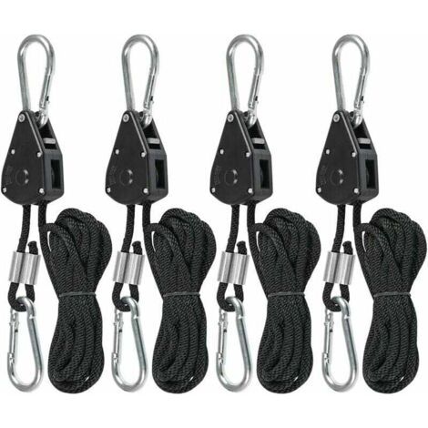 4 Pcs Cordes à cliquet avec Crochets pour Lampe ou Plantes, Corde de Crochet Réglable 200cm de long (2 Paire)
