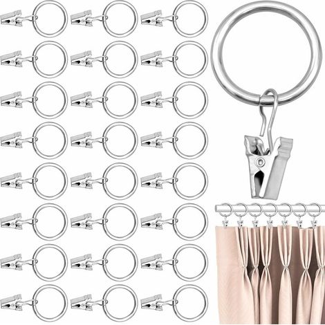 40 Pièces Anneaux de Rideaux avec Clips Anneaux de Suspension en Métal Anneaux à Pince 25 mm Diamètre Intérieur, Argenté (1/5)