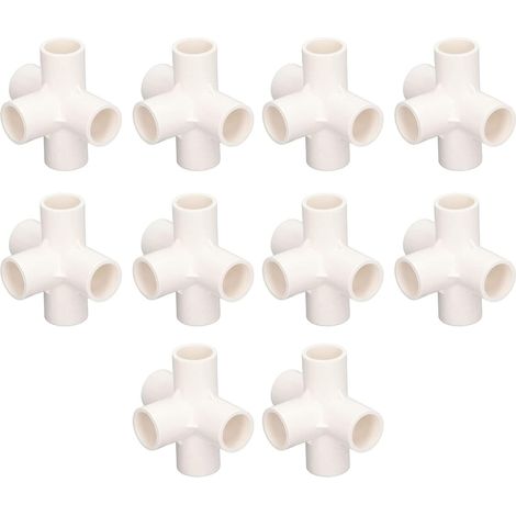 Lot 10 Raccords Tuyau PVC 20mm 3 Voies Connecteur 5 Voies Angle Droit pour Meubles (Blanc) (1/5)