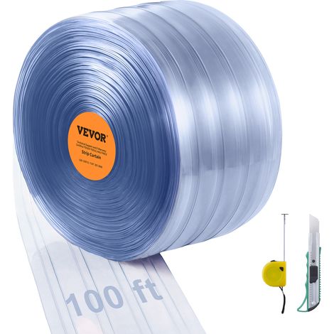 VEVOR Cortina de Lamas de PVC, 3048x30,5 cm, Cortina de Lamas Transparente, Tira de Plástico Acanalada, Espesor 2 mm, Rollo Resistente con Regla de Bolsillo para Puertas, Supermercado, Garaje, Almacen
