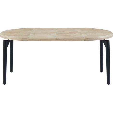 Pegane – Table extensible ronde en bois chêne nordique – Pieds métal noir – Diamètre 100-180 cm – Hauteur 76 cm – Pour repas en famille (1/5)
