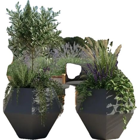 Macetas para plantas, diseño de acero resistente, versátiles para uso en exteriores, color verde militar. (1/2)