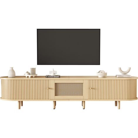 ELVMI Mobile TV con 2 Ante Scorrevoli, 1 Cassetto, Vano Aperto, Piedini Regolabili, Soggiorno, MDF, 180 x 40 x 40 cm, Naturale (1/5)