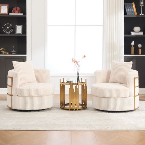 Set di 2 poltrone girevoli in velluto a coste beige 76x79x78 cm con contenitore - CHICFURN (1/5)