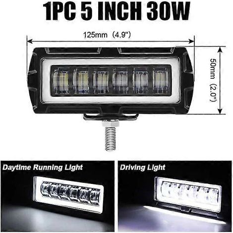 Phare antibrouillard LED blanc « Angel Eyes », projecteur longue portée, barre lumineuse de travail LED 7D 4 pouces (10 cm), 12 V/24 V pour voiture, camion, 4x4, quad, tout-terrain, 1 pièce, 12,7 cm (1/5)