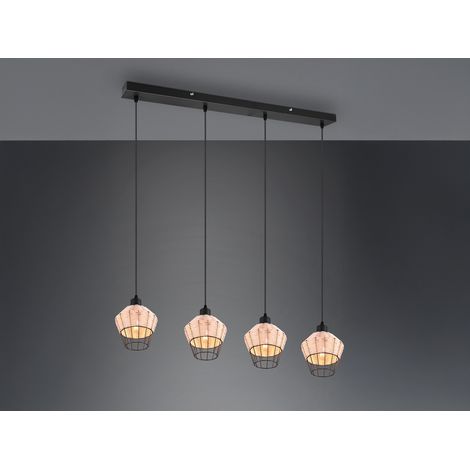 LED Pendelleuchte Rattan Geflecht Natur & Gitter im Boho Stil, Breite 95cm (1/5)