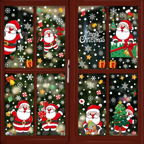 Décorations de Noël, cadeaux Père Noël et bonhomme de neige, autocollants électrostatiques pour chambres, salons et vitrines - [Sept combinaisons] 414+415+417-421 -
