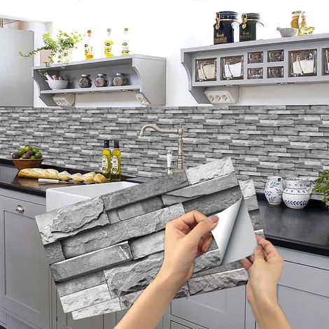 Stickers Carrelage Cuisine, 24 pièces Autocollant en Tuile Auto-Adhésif Sticker Imperméable en PVC Autocollants de Carreaux Carrelage Adhesif Mural Autocollant pour Salle de Bains et Cuisine (1/5)