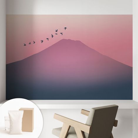 Papier peint intissé décoratif avec motifs pour salon et chambre a motif - Colle incluse gratuite Coucher de soleil en montagne 104x70 cm (1/5)