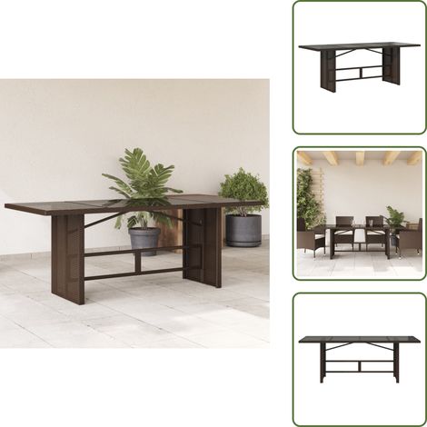 Acciaio verniciato - vidaXL Tavolo Giardino Piano in Vetro Marrone 190x80x75cm Polyrattan - Vetro temperato