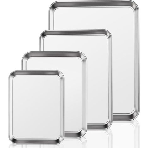 Ensemble de plaques de cuisson 4 pièces, ensemble de plaques de cuisson en acier inoxydable, ensemble de plaques de cuisson à rebords - sain, non toxique, facile à nettoyer, passe au lave-vaisselle (1/4)
