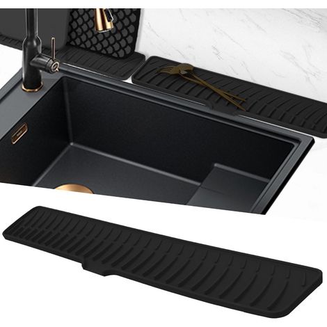 Elkuaie Tapis à Vaisselle en Silicone - Tapis de Comptoir - Dessous Antidérapant Robuste / Drainage Rapide de l'eau - 1 Pièce - Cuisine et Salle de Bain Noir (1/5)