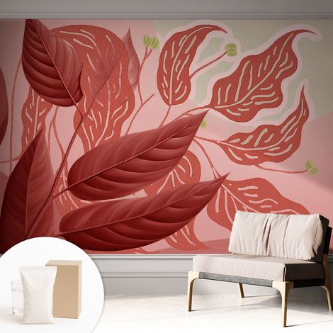 Papier peint intissé mural installation rapide du papier peint durable et résistante - Colle incluse gratuite Feuilles organiques 312x219 cm (1/5)
