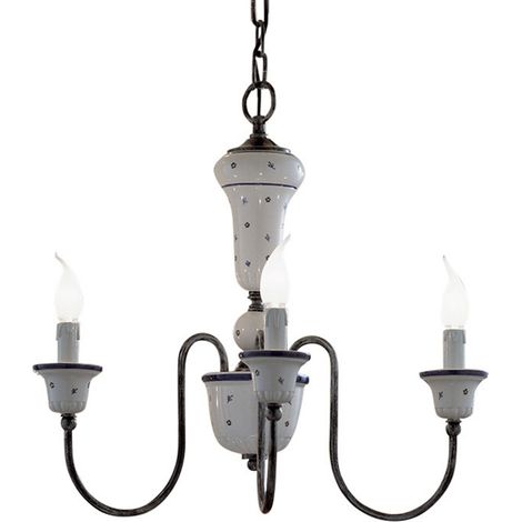 Lampadario Classico Sanremo Metallo E Ceramica Bianco Sfumato Argento 3 Luci E14 (1/4)