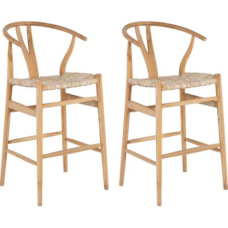 Lot de 2 tabourets de bar en teck et paille - Naturel - POGIANA (1/5)