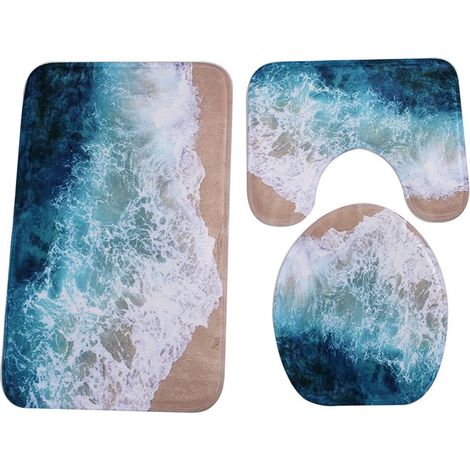 Tapis De Salle De Bain - Tapis De Baignoire - Couvre-Cuvette De Toilette - Ensemble 3 Pièces - Polyester - Non Glissant - 75x45 cm 45x37 5 cm 35x45 cm (1/5)