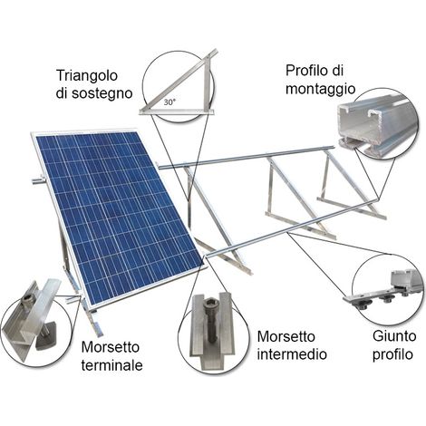 Struttura di montaggio per tetto piano, inclinazione 30o, per 5 pannelli fotovoltaici verticali (1 fila) (1/5)