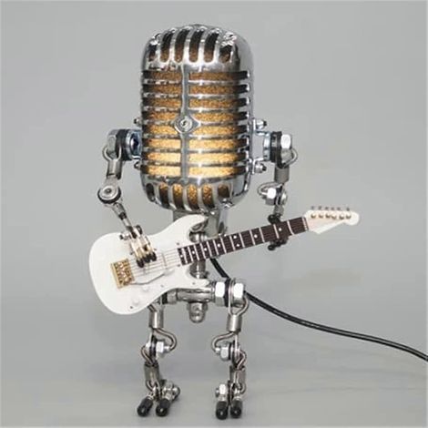 Lampe guitare robot microphone, lampe de chevet/bureau rétro cool, mignonne et amusante de style steampunk, pour chambre, bar, restaurant (b) (1/5)