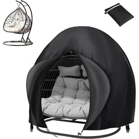 Ecleanfy - Housse double pour fauteuil suspendu en forme d'œuf - Noire, 230 x 200 cm, Imperméable et résistante - Haute qualité (1/5)