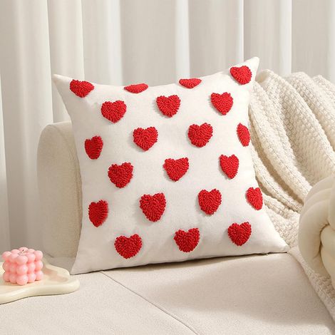 Kissenbezug mit Herz-Stickerei, Valentinstag-Kissenbezug, 18 x 18 Zoll, herzförmige Stickerei für Paare, Heimdekoration, geeignet für Sofa, Paare, Freundin, Schlafzimmer (Modell A)