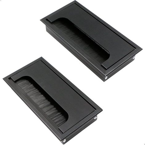 Passe Câbles Encastrables Bureau 2 Pièces en Alliage d'aluminium 160 mm 80 mm Avec Joint Brosse pour Bureaux Rangement et Organisation des Fils Accessoires de Bureau Robuste et Durable. (1/2)