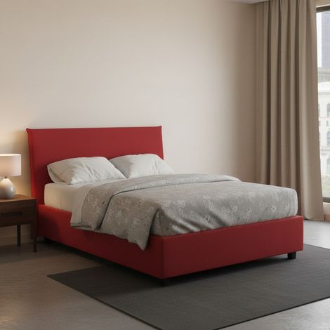 Talamo Italia Cama de plaza y media Ashasa, Cama contenedor con revestimiento de tela, 100% Made in Italy, Apertura frontal, adecuado para colchón Cm 120x190, Rojo, con embalaje reforzado (1/5)