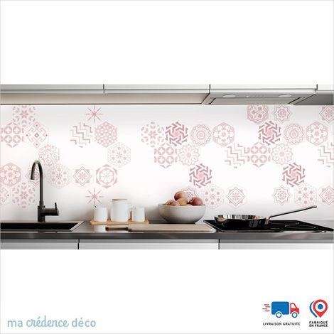 Crédence : Carreaux Ciment Hexagonal - Couleur Rose clair - Alu composite - 60 - 120 (1/3)