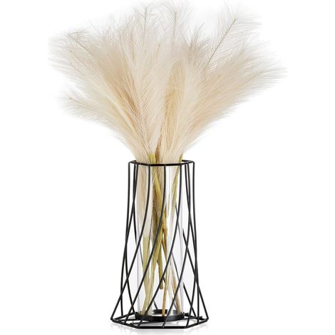 Noir Vase Decoratif Design pour Pampa - Moderne Verre Vase pour Tulipes Petit Géométrique Metal Vases Fleur Centre de Table Vases pour Mariage Table Maison Salon Bureau Chambre Salle (1/5)