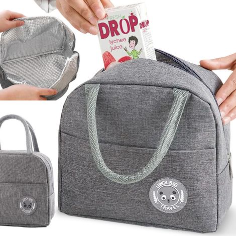 Borsa termica per il pranzo, per alimenti, per il pranzo, isolante, grigia