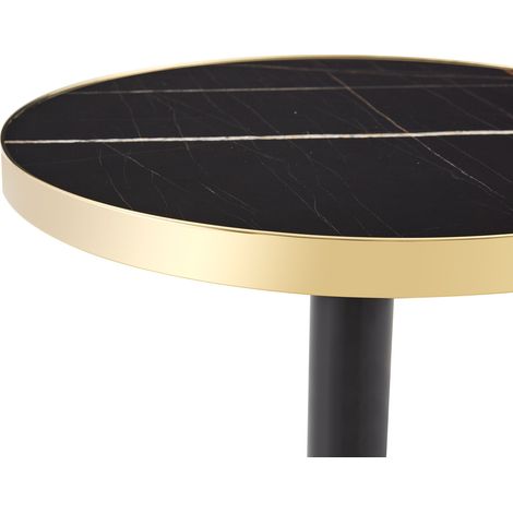 Table d'appoint ronde avec plateau effet marbre et cadre métallique noir/doré, diamètre 60 cm (1/5)