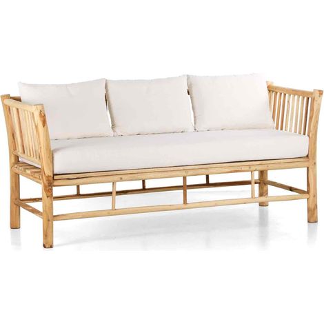 Divano da giardino 3 posti in teak con cuscini ecru - Shein (1/5)