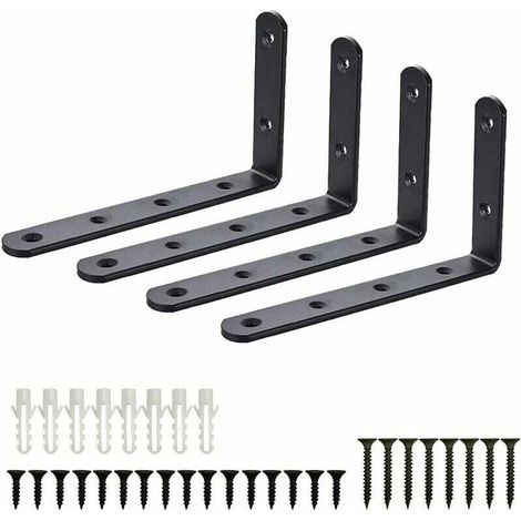 Soportes de fijación, 4 soportes angulares, soporte de acero inoxidable para estante de garaje montado en la pared, soporte de pared en forma de L negro, decoración de muebles industriales DIY, conexi (1/4)