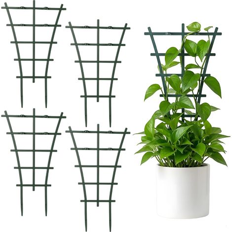 Lot de 4 mini treillis en plastique, support pour plantes de jardin, petites plantes grimpantes en pot (1/4)