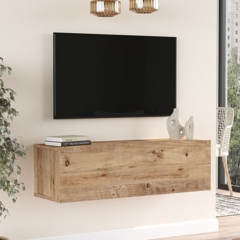 Mueble TV suspendido Lapinlahti 100x32x30 cm - Efecto roble rústico [en.casa] (1/5)