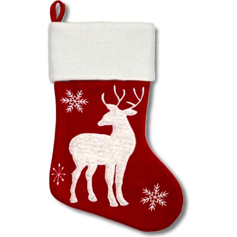 Chaussette de Noël motif cerf avec bord en fausse fourrure blanche, décoration suspendue (1/3)