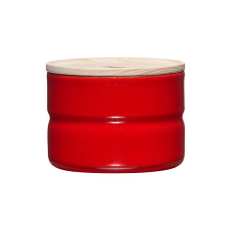 Riess Vorratsdose mit Eschenholzdeckel Ø8cm 0,19L Tomato Emaille