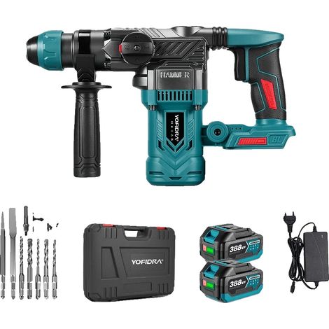 Perceuse à percussion électrique, moteur sans balais, mandrin à changement rapide SDS, Ensemble de 2xBatteries-10pcs (1/2)
