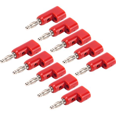 Packung mit 10 stapelbaren 4-mm-Bananensteckern, lötfrei, für Sicherheitszubehör (rot). (1/5)