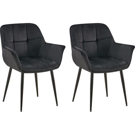 2er Set Esszimmerstuhl Roseville Samt schwarz
