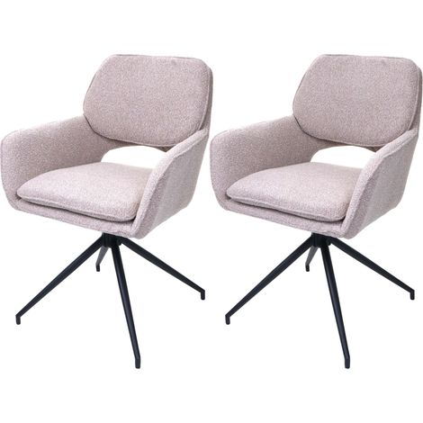 [NON UTILIZZATO] Set 2 sedie sala pranzo cucina HHG-638 girevole posizionamento automatico, tessuto bouclé (540g/m²) MVG, beige