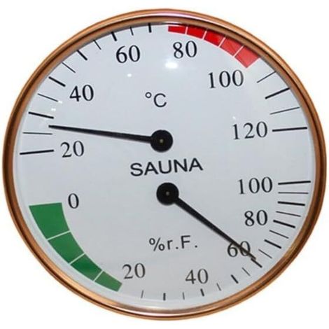 Hygromètre mural pour sauna, 10 x 10 x 3 cm, doré et blanc, avec thermomètre et humidité, accessoire pour sauna à vapeur