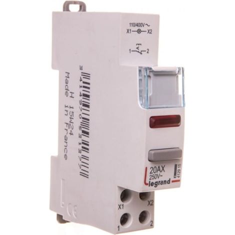Inter poussoir modulaire double fonction contact 1NF + voyant LED rouge 110V à 400V - 1 module - LEGRAND