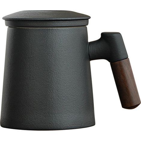 Tasse Thé - Céramique Mate - 400 ml - Poignée Bois - Infuseur Intégré - 1 Pièce