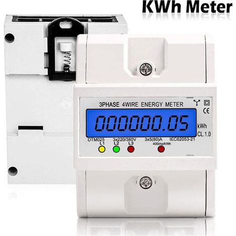 Three-Phase 4-Wire Electric Power Meter, 220/380V 5-80A Digital Electric Meter, DIN Rail Mounted Digital LCD Meters for Power Measurement Systems (1/4)