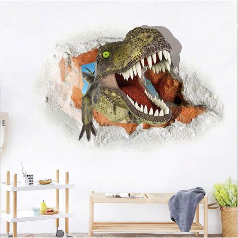Sticker mural dinosaure 3D « Mur cassé » pour chambre ou salon, peinture autocollante (45 x 60 cm) (1/5)