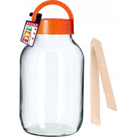 KADAX Einweckglas mit Zangen, Gurkenglas mit Deckel aus Kunststoff, Glasballon,