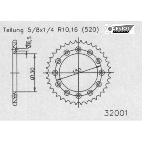 Couronne Alu TT Yamaha Bleue - 520 - 52 Dents - Similaire JTA245 - Made in Germany (1/3)