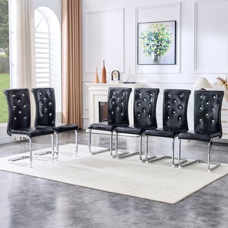 Esszimmerstuhl aus Chrommetall und PVC in Schwarz, gepolstert, ergonomische Rückenlehne, pflegeleicht (1/5)