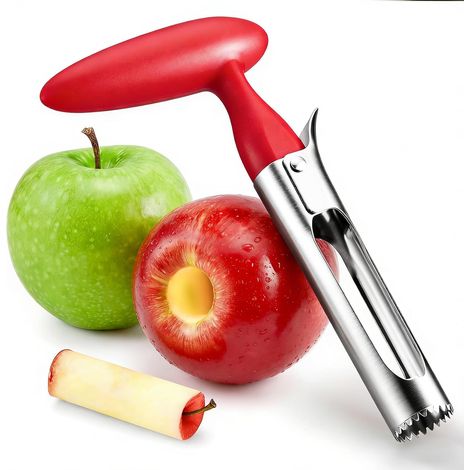 Vide-pomme en acier inoxydable avec capuchon de sécurité, rouge lames dentelées tranchantes, poignée ergonomique antidérapante, facile à nettoyer. (1/5)